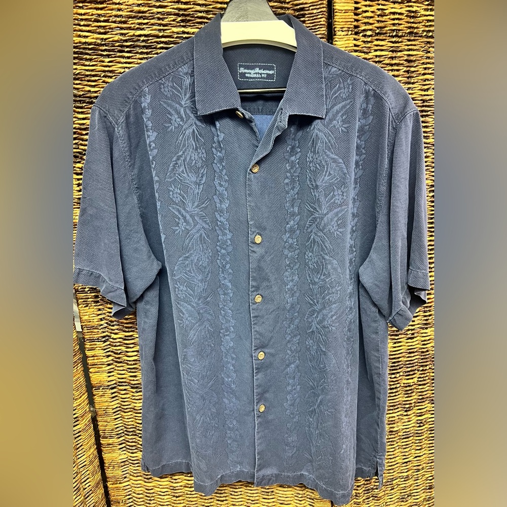 Tommy Bahama- Men's Short-Sleeve Embroidered Button-Down Shirt-Blue, XLarge